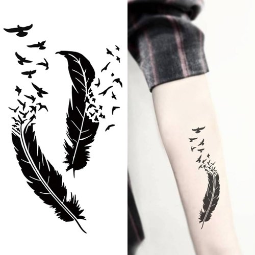 Oottati 2 Sheets Small Tiny Temporary Tattoo Stickers Black Feather Birds Totem