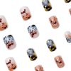 Orange Glitter Halloween Press on Nails Short Square Fake Nails Big Eyes Charms Mummy Colorful Sequins Nail Decals Nails Press ons Spider Web Bat Cat False Nails Glue on Nails Stick on Nails for Women