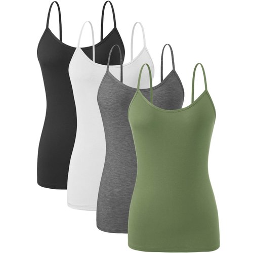 Orrpally Basic Cami Tank Tops Women Lightweight Camisole Stretch Tank Top Adjustable 4-Pack Black White Gray ArmyGreen L