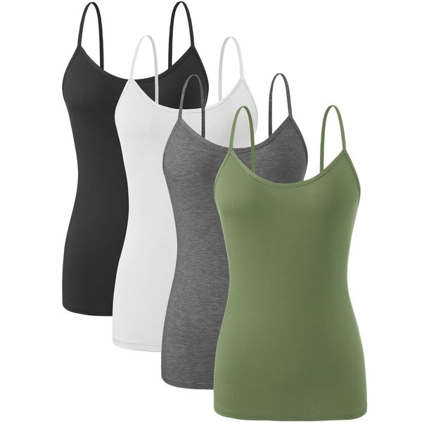 Orrpally Basic Cami Tank Tops Women Lightweight Camisole Stretch Tank Top Adjustable 4-Pack Black White Gray ArmyGreen L