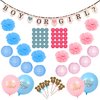 Gender Reveal Party Supplies (99 Pieces) Baby Shower Decorations Set with Bonus Including Cupcake Topper Special Banner Gender Reveal Balloons Paper Flowers Paper Lanterns & Free Sticker