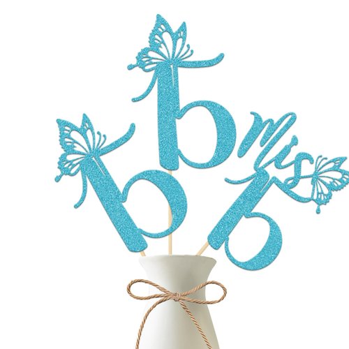 Mis 15 Centerpiece Sticks, Happy 15th Birthday Decorations, Hello 15, Cheers to 15 Years Old Birthday Anniversary Party Supplies 12 Pieces Lake Blue…