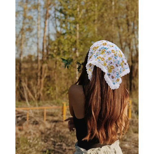 Urieo 2 Pcs Floral Head Scarf Headband Boho Chiffon Hair bandana Triangle Hair Scarf Head Bandana Party Daily Tie-Back Head Kerchief for Women and Girls