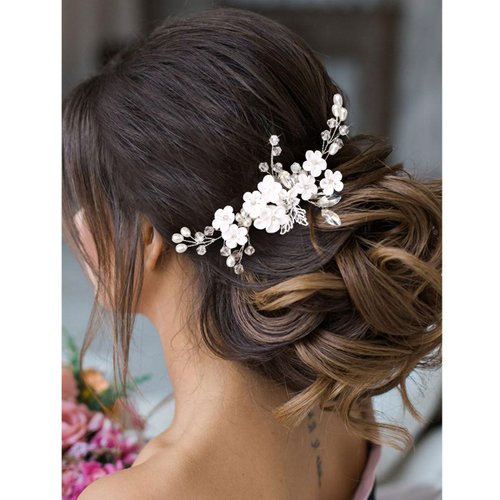 Wedding Flower Bridal Hair Comb Rhinestone Hair Pieces for Brides Pearl Bridal Hair Pins Flower Girl Headpiece Wedding Flower Hair Accessories for Brides YISSION