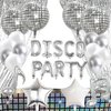 FBQ 22 Pcs Silver Disco Party Set 4D Disco Metallic Mirror Balloon Silver Metallic Tinsel Foil Fringe Curtains 60s 70s 80s 90s Wedding Party Party Supplies