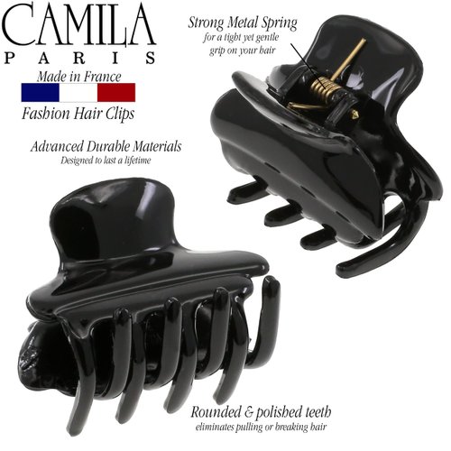 Camila Paris CP3554 French Hair Clip for Women, Small, Black 1.5 Inch Girls Hair Claw Clips Jaw Fashion Durable Styling Hair Accessories for Women, Strong Hold No Slip Grip, Made in France