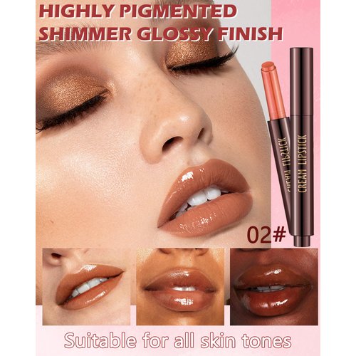 Hydrating Shimmer Lipstick,Moisturizing Jelly Lip Gloss,Nude Brown Lipstick Pen,Long Lasting Waterproof Tint Lip Balm Plumping Lip Stain Pen Glossy Butter Blam,Christmas Makeup Gift for Women Girl-02#