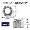 3/8-16 Nylon Insert Hex Lock Nuts 100Pcs 304 Stainless Steel Locknuts, Hex Drive, Bright Finish, by SG TZH