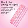 Rizos Curls Wide Tooth Styling Comb, Shower Comb for Detangling, Parting & Styling Comb, Gentle Comb for all Hair Textures, Pink