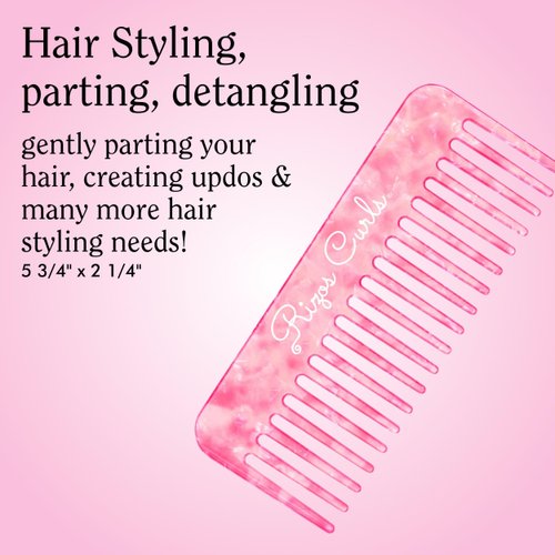 Rizos Curls Wide Tooth Styling Comb, Shower Comb for Detangling, Parting & Styling Comb, Gentle Comb for all Hair Textures, Pink