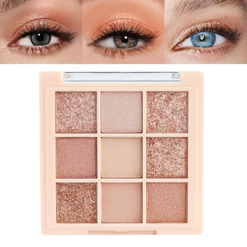 AMY'S DIARY Matte Shimmer Eye Shadow Palette Makeup,Eyeshadow Long Lasting Waterproof Cruelty-Free, 9 Blendable Shades in Smooth Matte and Shimmer Finishes with Gorgeous Pearls for Girls (04#)