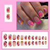 French Tip Press on Nails Short Square Fake Nails Nude Pink False with Flower Designs Acrylic Artificial Nails Full Cover Glue on Nails Stick on Nails for Women Girls