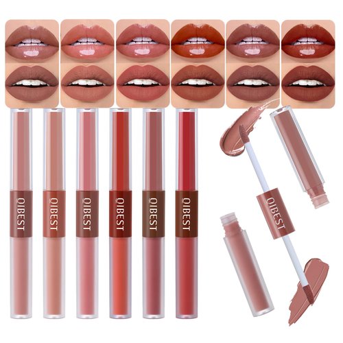 Matte Liquid Lipstick Set, 6 Colors 2-In-1 Mirror Matte Lip Glosses Kit,Velvet Lip Glaze Black Lipstick for Women,Long Lasting Shinny Lip Stain,Nude Lip Makeup Smudge Proof for Party Festival