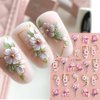 5D Flowers Nail Art Stickers 4 Sheets Pink Flowers Geometric Lines Decor Acrylic Embossed Sliders Gold Strips Nail Decals Acrylic Flowers Nails Charms Cherry Blossom Manicure Accessories