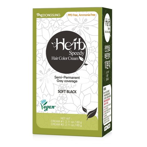 DONGSUNG Herb Speedy Color Cream (Soft Black, 1 Pack) PPD Free, Ammonia Free, Vegan Hair Dye Contains Sun Protection Odorless No more Eye and/or Scalp Irritations From Coloring For Sensitive Scalp