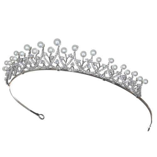 SAMKY Princess Cubic Zirconia Crystal Platinum Plated Pearl Bridal Tiara Crown T1265