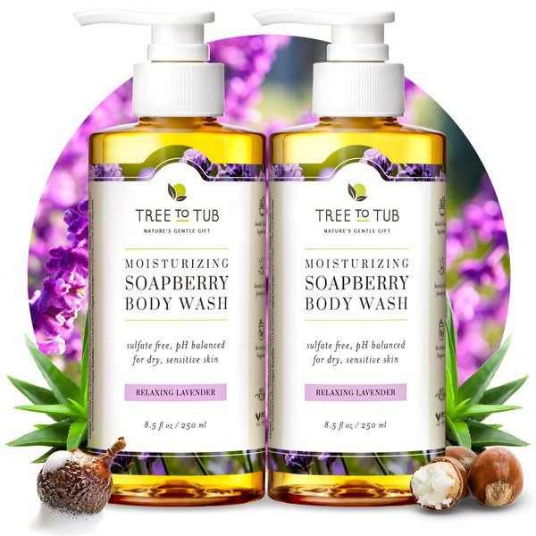 Tree to Tub Lavender Body Wash for Sensitive Skin & Dry Skin - pH Balanced Moisturizing Body Wash, Hydrating Sulfate Free Vegan Body Soap for Women & Men w/Organic Shea Butter, All Natural Aloe Vera