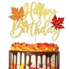 1 PCS Maple Leaf Happy Birthday Cake Topper Glitter Fall Autumn Harvest Theme Cake Pick for Thanksgiving Day Theme Birthday Party Cake Decorations Supplies