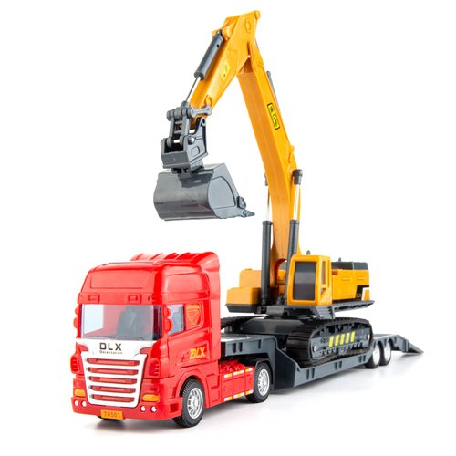 TGRCM-CZ Flatbed Truck Toy with Excavator Tractor-Push and Go Toy Trucks, Construction Trucks for Toddlers,Plastic Toy Truck, Gift for Age 3 and up Kids Toddlers, Random Color