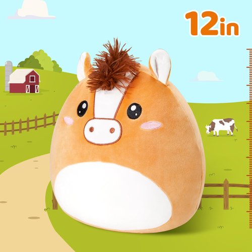Athionsu 12 Inch Horse Plush Pillow Soft & Cuddly Stuffed Horse Soft Squishy Gifts for Toddler Kids Boys and Girls