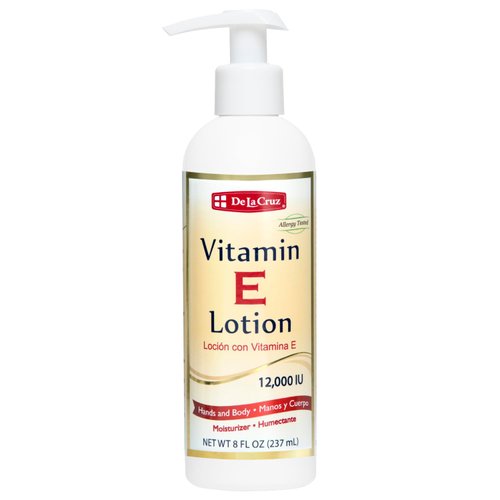 De La Cruz Vitamin E Lotion for Dry Skin with 12,000 IU - Moisturizing Body Lotion for All Skin Types - Made in USA, 8 FL OZ.