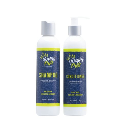 YOUNG KING HAIR CARE Shampoo and Conditioner Set for Kids Hair | Wash and Detangle Natural Curls | Made with Shea Butter, Coconut and Rosemary Oil | 8 oz Each
