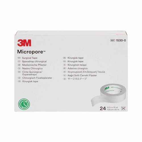 3M Micropore Surgical Tape .5" x 10 Yd 1530-0, 2 Boxes, 24 Rolls/Box