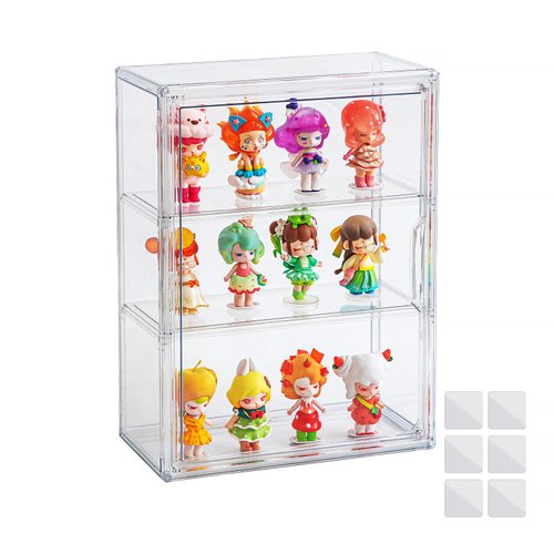 Acrylic Display Cases for Collectibles, Clear Miniature Display Case for Figures,Wall Mount or Desktop 3 Tier Storage Cabinet Organizer,Dustproof Action Figure Display Case for Toys Rocks (1)