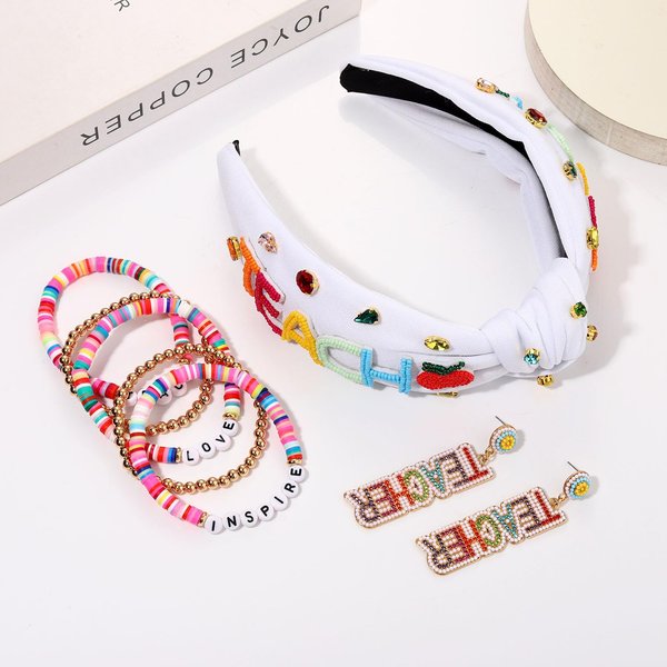 Teacher Accessories for Women Teacher Headbands School Pencil Headbands Hair Claw Clips Teacher Earrings Heishi Bracelets Back To School Teacher Jewelry Outfits Teacher Application Gifts