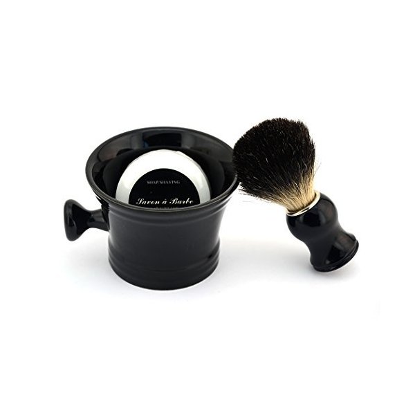 Ceramic Shaving Soap Bowl Kit for Men, Pure Badger Shaving Brush, Shaving Cream Soap, Wide Mouth, Ceramic Black Shaving Soap Bowl/Mug with Knob Handle…