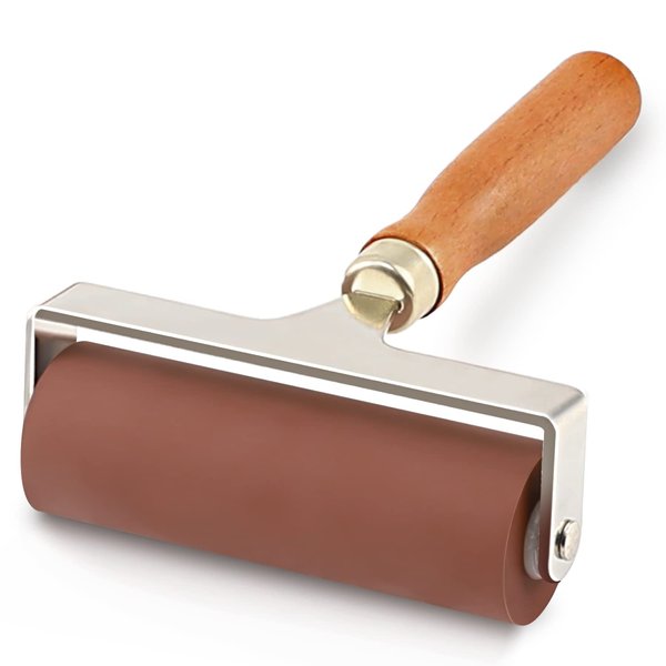 Soft Rubber Roller, Brayer Ideal for Anti Skid Tape Construction Tools, Print, Ink and Stamping Tools(4-Inch, Brown)