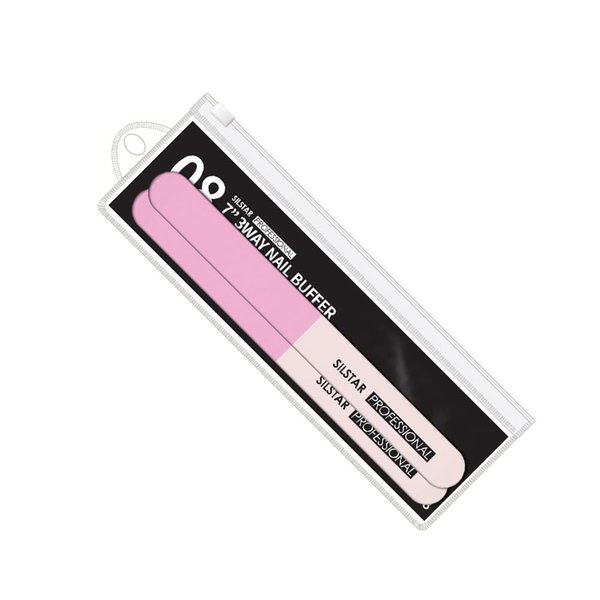 SILSTAR PROFESSIONAL 7" 3 Way Nail Buffer Pink/White 240.800/3000 Made in Korea 2PCS in A Pack