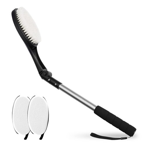 EASACE Body Brush for Back, Long Handle Bath Brush for Showering, Adjustable Head Back Scrubber, Shower Brush with Soft Bristles for Wet or Dry