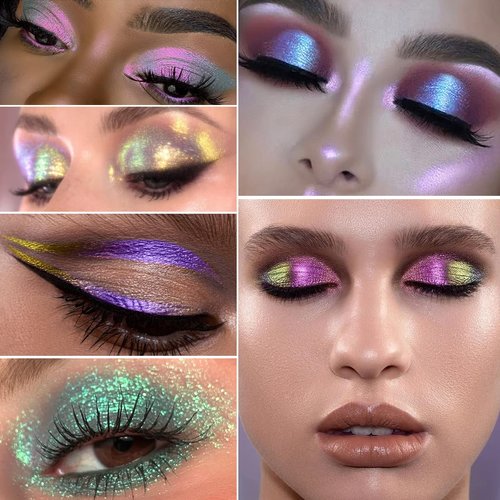 oygcee Holographic Shimmer Liquid Eyeshadow Makeup White to Gold Color,Multichrome Metallic Glitter Liquid Eyeshadow For Eyes Makeup,Long Lasting,Quick Drying,# 7