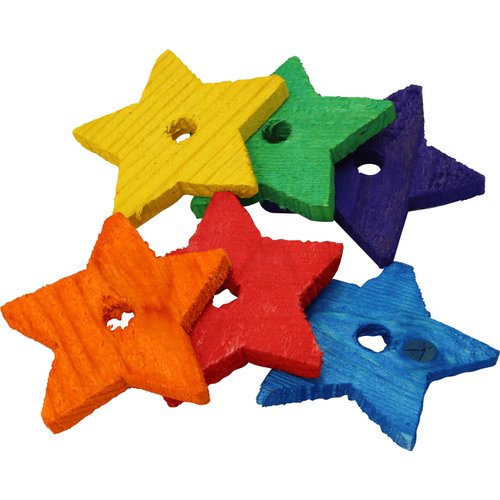 Bonka Bird Toys 1151 PK6 Medium 2.50 Diameter Wood Stars Parrot Foot Talon Cage Toy, Conure, Ringnecks, Pionus, and Similar