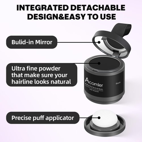 Acomler Instantly Root Cover Up Hairline Shadow Powder,Root Touch Up Hair Powder 0.35 Ounce for Thinning Hair, Grey Hair Coverage Hair Powder for Women, Men with Eyebrows,Beard Line,Bald Spots (Black)