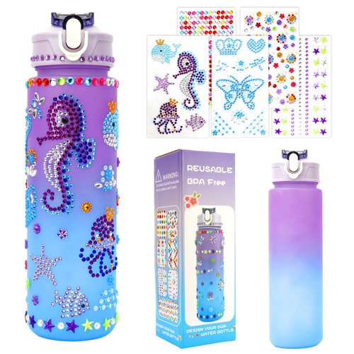 Valentines Gifts for Girls, Decorate Your Own Water Bottle Kits for Girls Age 4-5-6-7-8-9-10-12, Girl Birthday Gifts, Valentines Day Gifts for Kids, Fun DIY Arts and Crafts Gifts Toys for Girls Teens