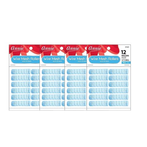 Annie Wire Mesh Rollers #1021, 12 Count Blue X-Small 1/2 Inch (4 Pack)