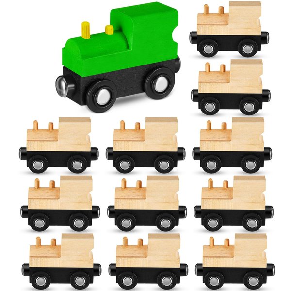 Halloscume 12 Pcs Magnetic Wooden Trains Unpainted Train Cars Unfinished Train Party Decorations for Operation Christmas Birthday Party Train Theme Crafts Supplies(Rustic)