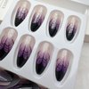 Halloween Press on Nails Short Almond Fake Nails Black Spider Web French Tip Acrylic Glue on Nails Full Cover Purple Gradient False Nail Stick on Nails Glossy Shiny Glitter False Nail for Women 24Pcs