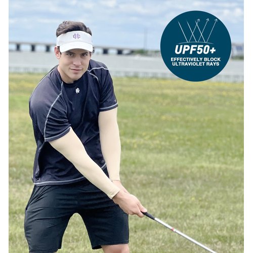 Aegend Sun Protection Cooling Arm Sleeves Sun Sleeves for Men & Women for Cycling, Running, Basketball, Football, Golf, Volleyball, Driving, Light Beige 2 Pairs