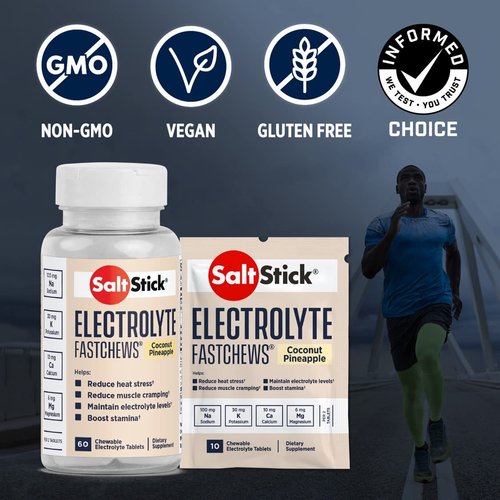 SaltStick Electrolyte FastChews - 60 Coconut Pineapple Chewable Electrolyte Tablets - Salt Tablets for Runners, Sports Nutrition, Electrolyte Chews - 60 Count Bottle