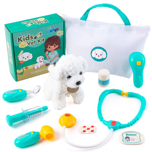 XZZO Doctor Kit for Toddlers 3-5, Toddler Doctor Play Set, Veterinarian Playset for Kids with Dog Toy & Stethoscope, Kids Vet Pretend Play Doctor Set, Fun Role Playing Game Doctor Play Gift for Kids