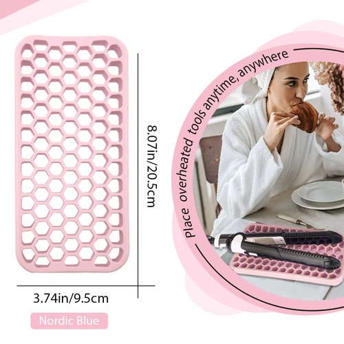 Small Silicone Pad for Curling Iron, Thicker Heat Resistant Silicone Mat for Hair Tools, Portable Hair Styling Tool Rest Holder for Straightener, Hair Dryer, Flat Iron (Pink)