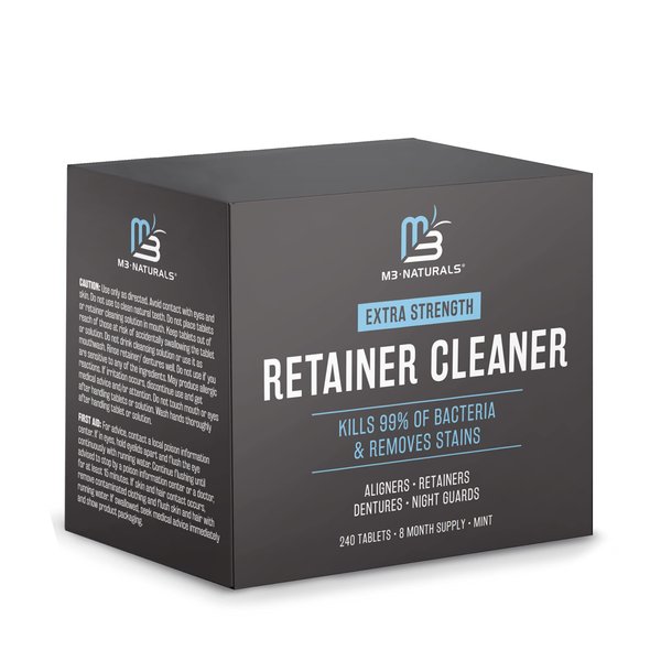 Retainer and Denture Cleansers 240 Tablets Removes Bad Odors Discoloration Stains Plaque for Cleaning Invisalign Mouth Guard Night Guard and Removable Dental Appliances by M3 Naturals
