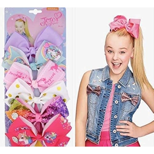 JOJO SIWA Hair bows Clips - 6 pieces/set siwa rainbow printed knot ribbon bow for girls handmade boutique hair clip children hair accessories (C)