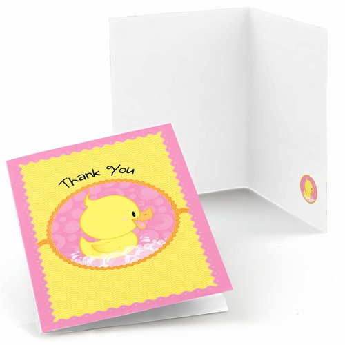 Big Dot of Happiness Pink Ducky Duck - Girl Baby Shower or Birthday Party Thank You Cards (8 count)