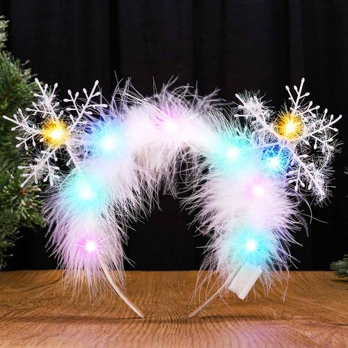 Catery Christmas LED Headband Snowflake Hair Hoop Xmas Feather Light Up Hair Hoop Costume Headband Holiday Headdress Sparkle Christmas Party Supplies Gifts Accessoriess for Women and Girls (Set-1)