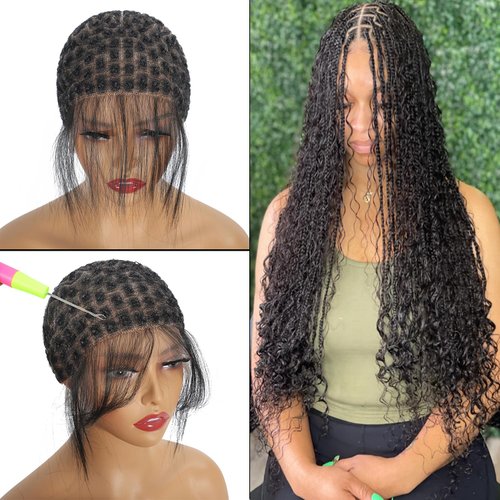 Double Full Lace Crochet Wig Cap With Baby Hair for Making Crochet Wigs, Braided Wig Cap for Braiding Full Lace Braided Wig,Premade Square Patten Lace Front Crochet Cap for Crochet Hair (125Sections)