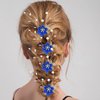 Bridal Hair Combs, 5PCS Wedding Hair Pins Set Crystal Flower Hair Clips Bride Bridesmaid Hair Sides Comb Rhinestone Barrettes, Pearl Flower Hair Pins Hair Accessories for Women Girls (Blue)